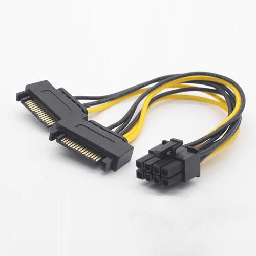 Dual 15Pin SATA auf PCIe 8Pin 6+2 Grafikkarte Netzkabel Adapter Strom Anschluss - Bild 1 von 3
