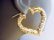 BAMBOO EARRINGS HEART HOOP EARRINGS 2 INCH HOOP FULL ON BOTH SIDES