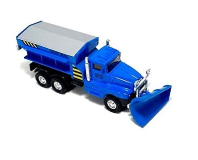 6'' Snow Plow Salt Truck Diecast Metal Model Toy With Swivel Pull Action- Blue