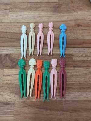 Vintage Rogers Clean Grip Clothes Pins Lot of 11 Cat Dog Girl Boy Grandma