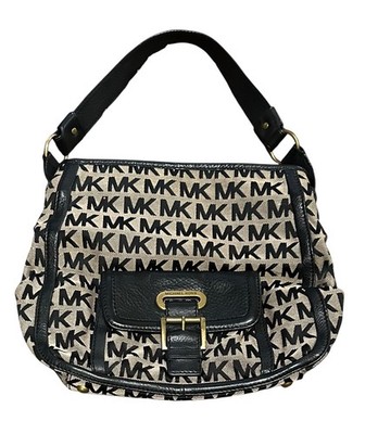 Michael Kors Ludlow Signature Hobo Bag  Brown Canvas Black Leather Women's Purse