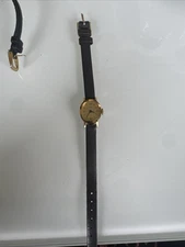 timex gold watch face woman’s dark brown leather with tan inside band