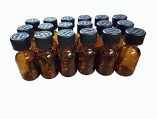 18 Pack Amber Glass Boston Round 20ml Bottles w/ Childproof Black Caps Push Tab