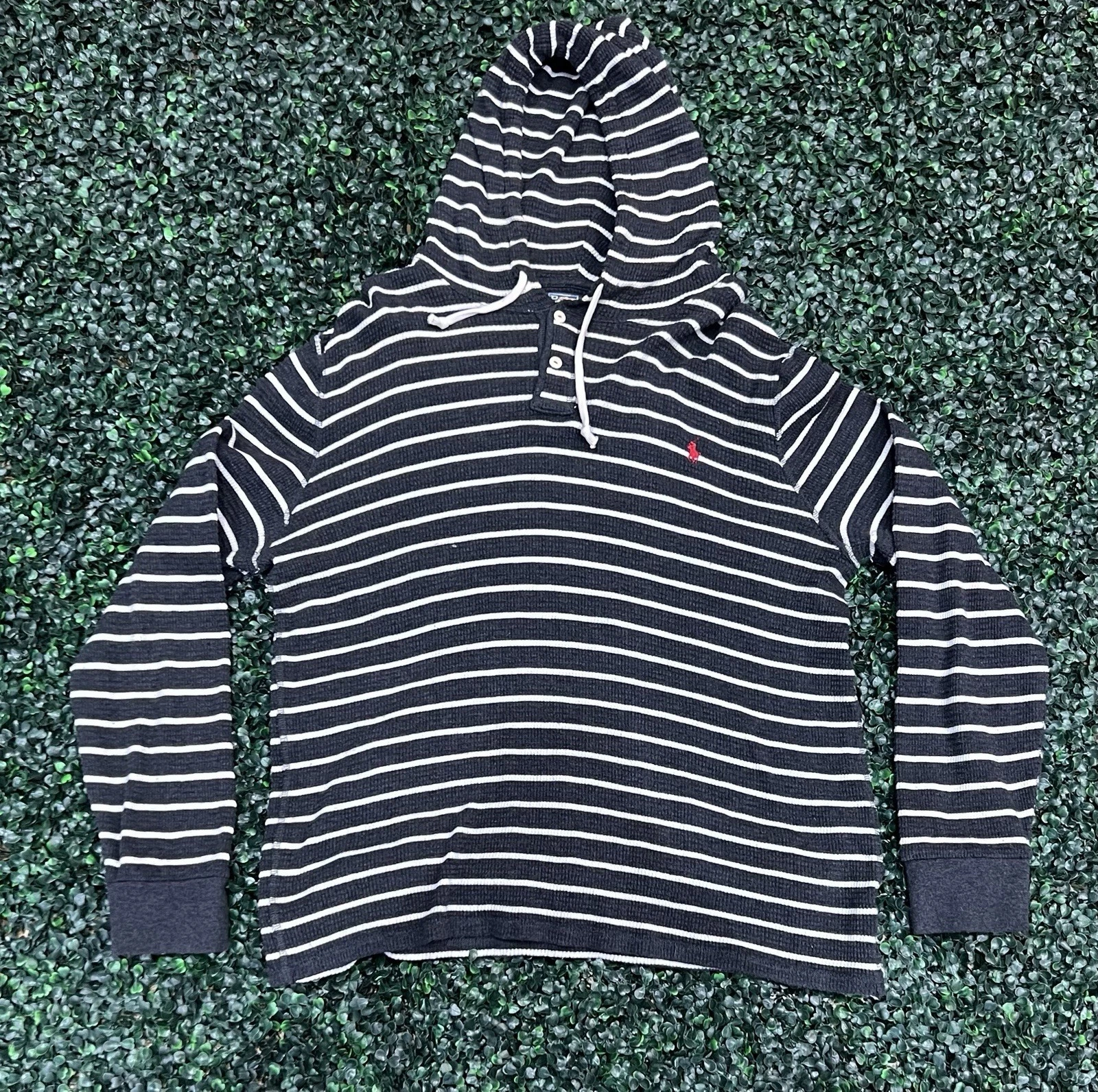 Ralph Lauren Hoodie Mens 2XL Black White Striped Thermal Waffle Knit Pullover
Opens in a new window