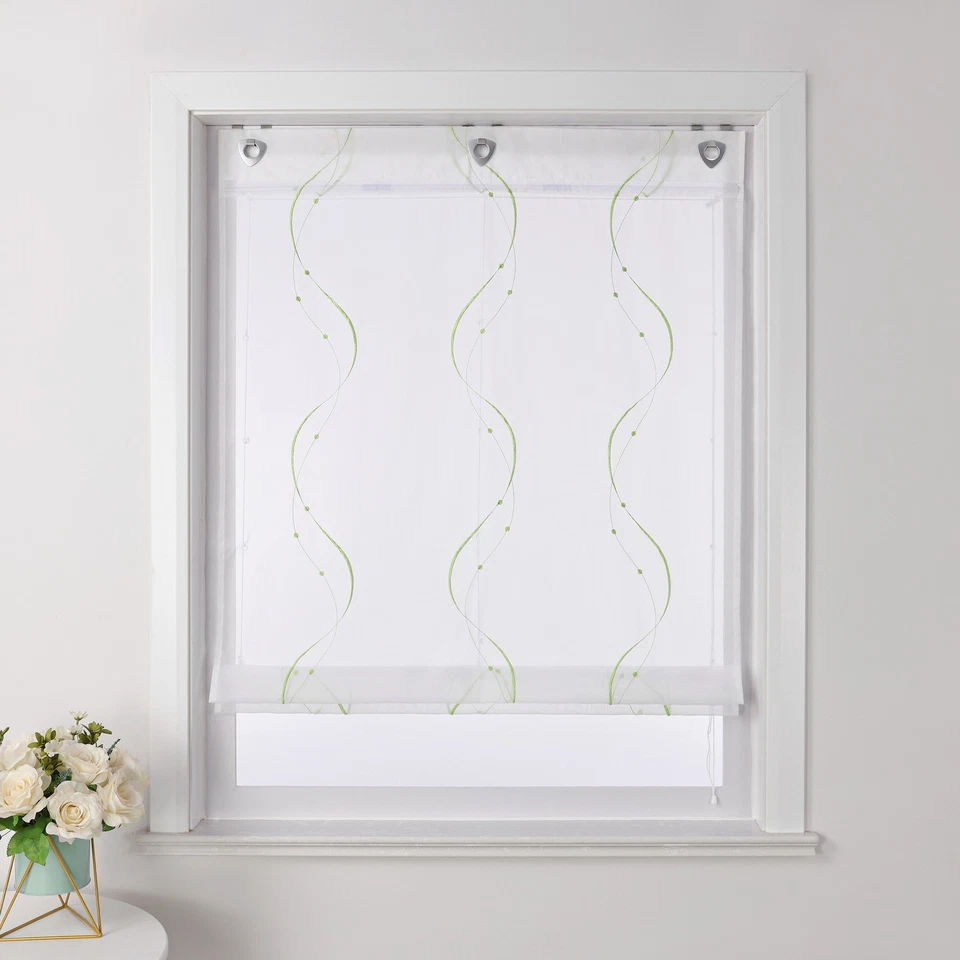 Raffrollo mit Ösen Bestickt Raffgardinen Küche Gardinen Voile Transparent Modern - Bild 2 von 4