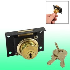 Drawer Cabinet Metal Deadbolt Cylinder Locking Lock Black Gold Tone