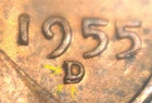 1955-D/D, D OVER D AU RPM-002 LINCOLN CENT WHEAT CENT PENNY MINT MARK VARIETY