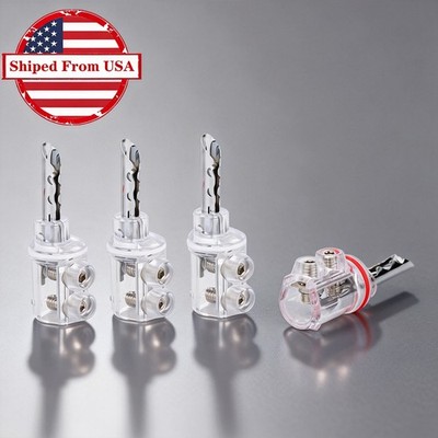 4pcs Rhodium Plated Screw Lock BFA Banana Connector Plug for HiFi Speaker Cable
