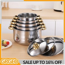 Set of 5 Stainless Steel Non Stick Saucepans Cookware Cooking Pots Pan With Lids