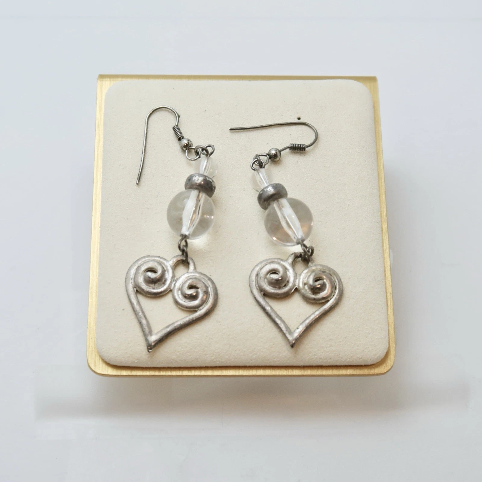 Love Heart Shaped Dangle Silver Tone Vintage Earring Jewelry E38