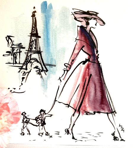 CARTOLINA ARTE MODA; STILE ANNI '50; CANE; PARIGI; LGBQT; ELEGANTE; ILLUSTRAZIONE; QUALITÀ - Foto 5 di 9