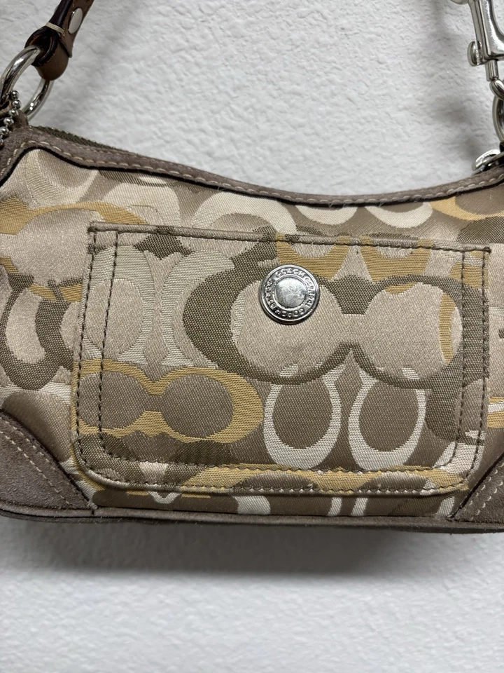 Bolsa de ombro vintage COACH 2171 Chelsea Optic C acabamento em couro camurça marrom Demi Y2k - Imagem 3 de 4