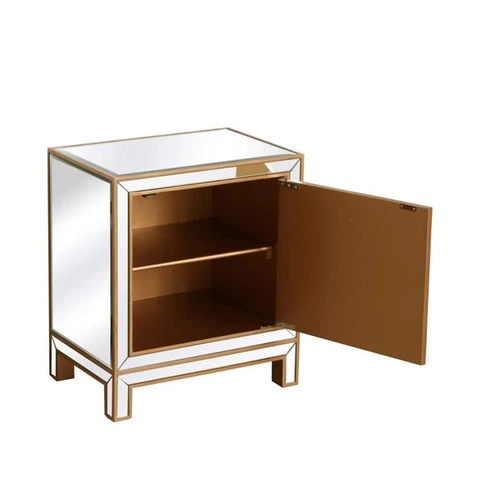 Elegant Decor Reflexion 1-Door Solid Wood and MDF Nightstand in Gold - Picture 5 of 8