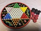 Vintage Metal Tin Ohio Art Chinese Checkers Game Blue Dragons W/Marbles Checkers