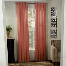 Newport Coral 100% Cotton Grommet Curtain 2 Panels 50” x 63” Bed Bath Beyond NEW