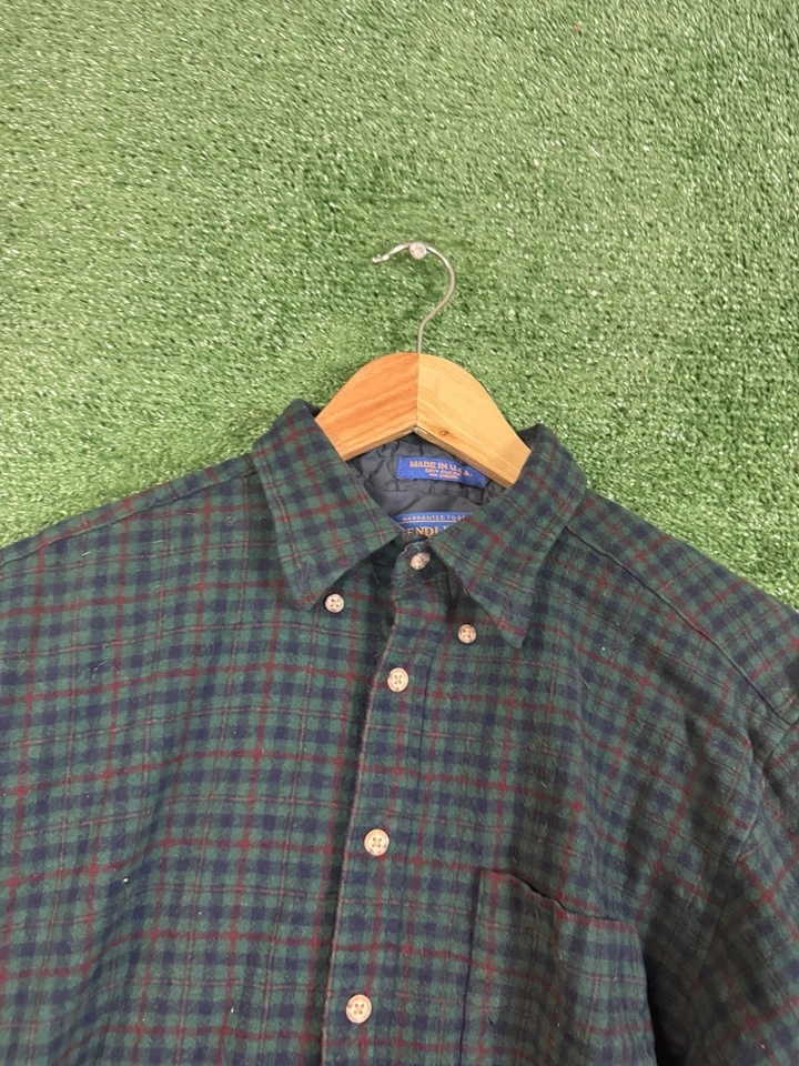 Camisa de Franela Pendleton De Colección 100% Lana Virgen Cuello Lazo a Cuadros Hecha en EE. UU. Juvenil L Foto 2 de 4