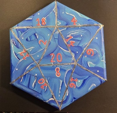 Shiny Blue Hexagonal Prism Die Acrylic Painting Original