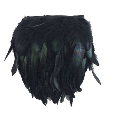 Black Rooster Hackle Feather Fringe Trim 5-7'' Craft Feathers 2 Yards Pack