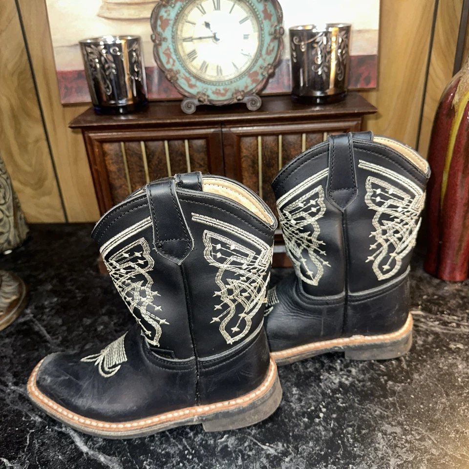 Botas de caubói pretas juvenis Tinaja com costura branca ocidental tamanho 1.5 - Imagem 4 de 4