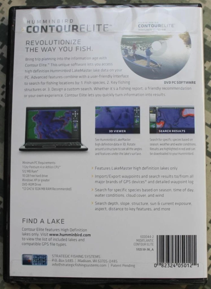Humminbird Contour Elite v2.0 DVD PC Software for MIDATLANTIC STATES NEW SEALED! - Image 2 of 2