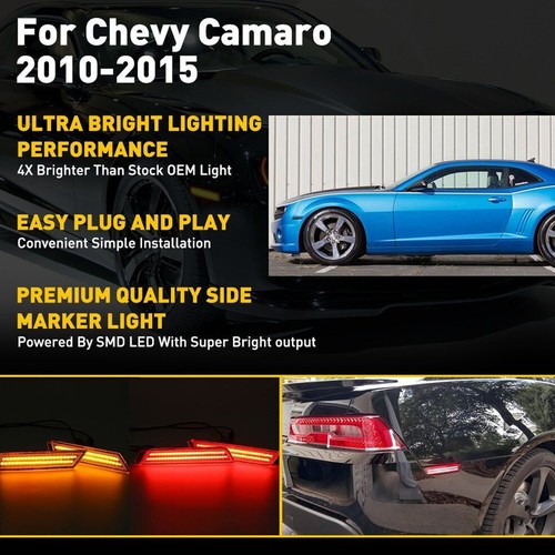 Smoked LED Side Marker Light For Chevy Camaro 2010-2015 Amber Red Front Rear 4x - Picture 2 of 9