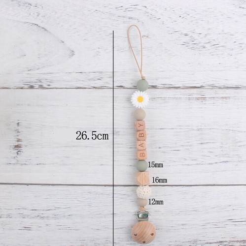Neu Schnullerkette mit Namen Blume aus Silikon Natur Holz Junge&Mädchen Geschenk - Bild 4 von 16