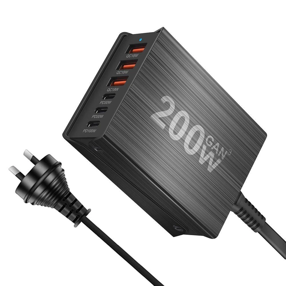 200W GaN USB C Charger 6-Port Fast PD QC 3.0 Hub X7S3