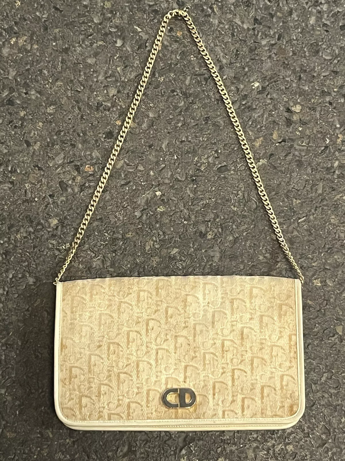 Sac trotteur vintage Christian Dior sac à main toile cuir authentique chaîne années 1960 RARE