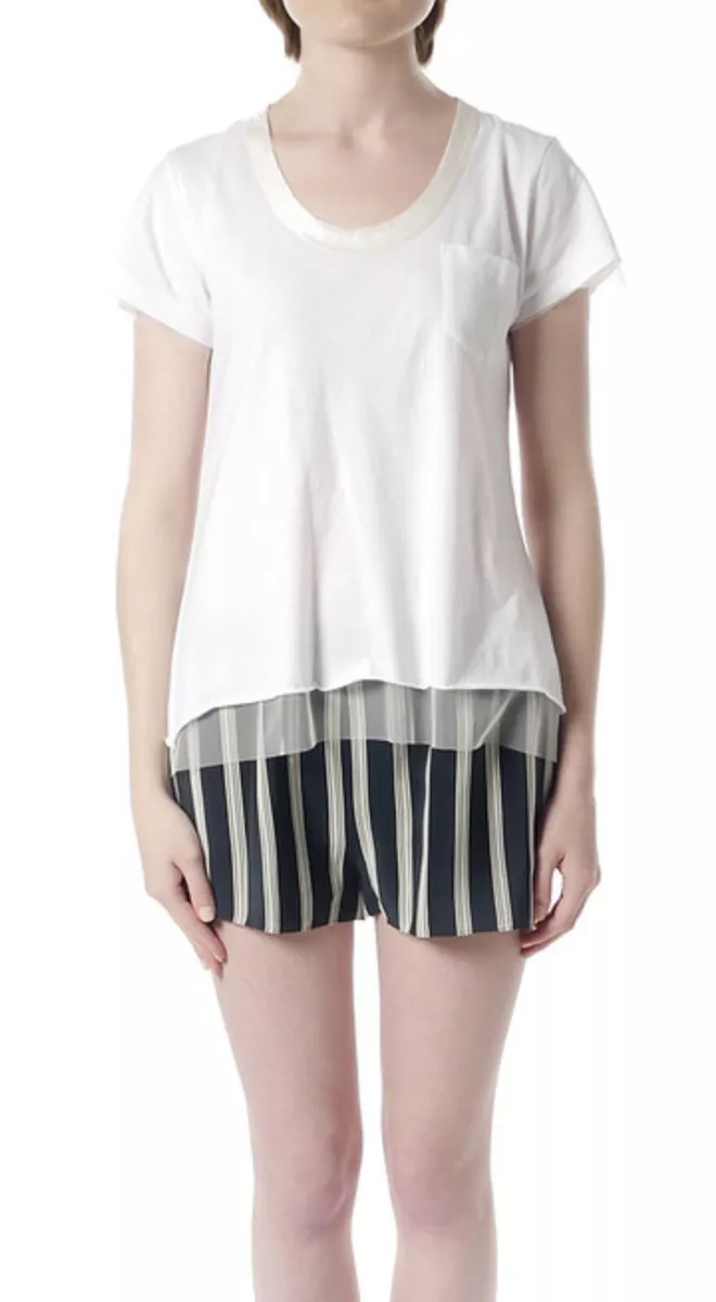 Sacai Luck White Tshirt with Mesh Underlay S