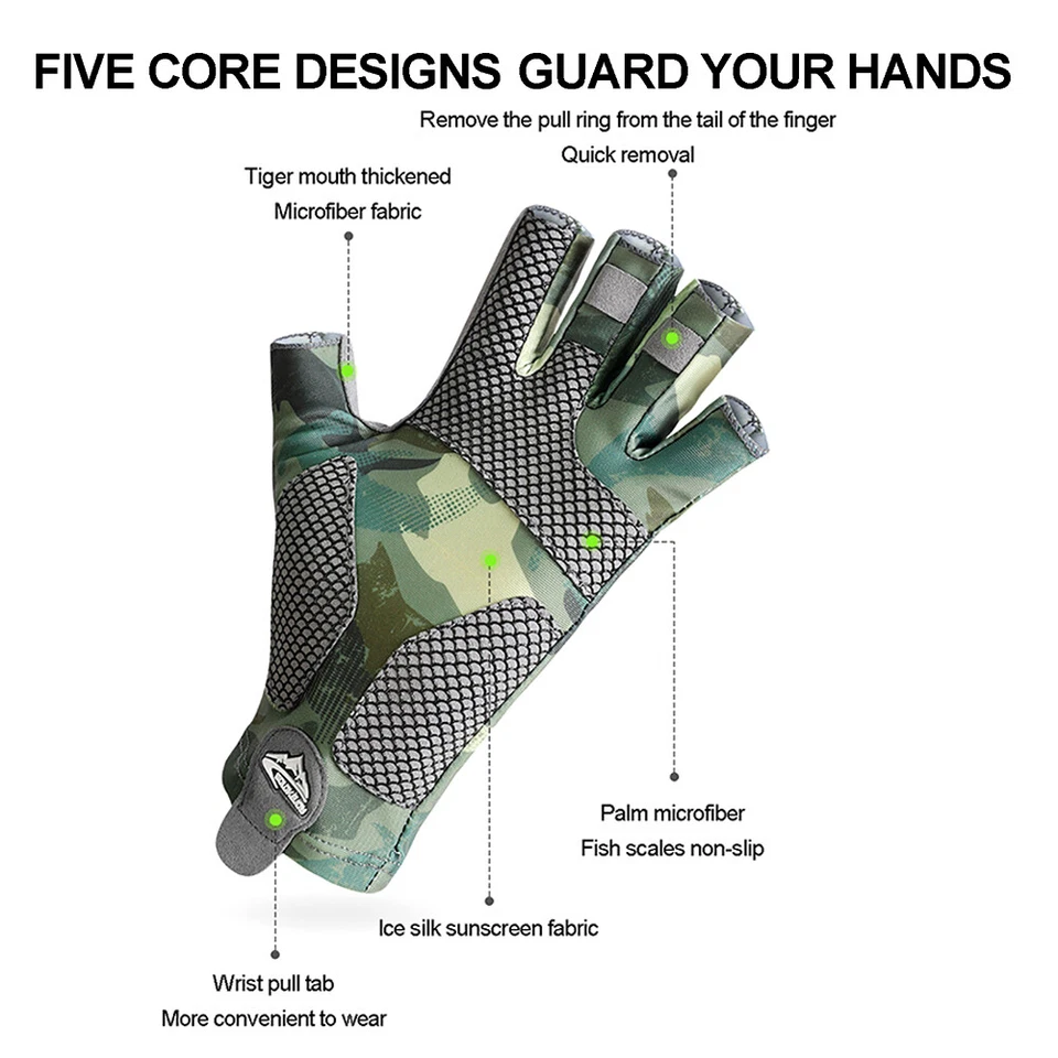 Luvas de pesca unissex sem dedos respiráveis luvas de proteção solar aderência antiderrapante - Imagem 2 de 4