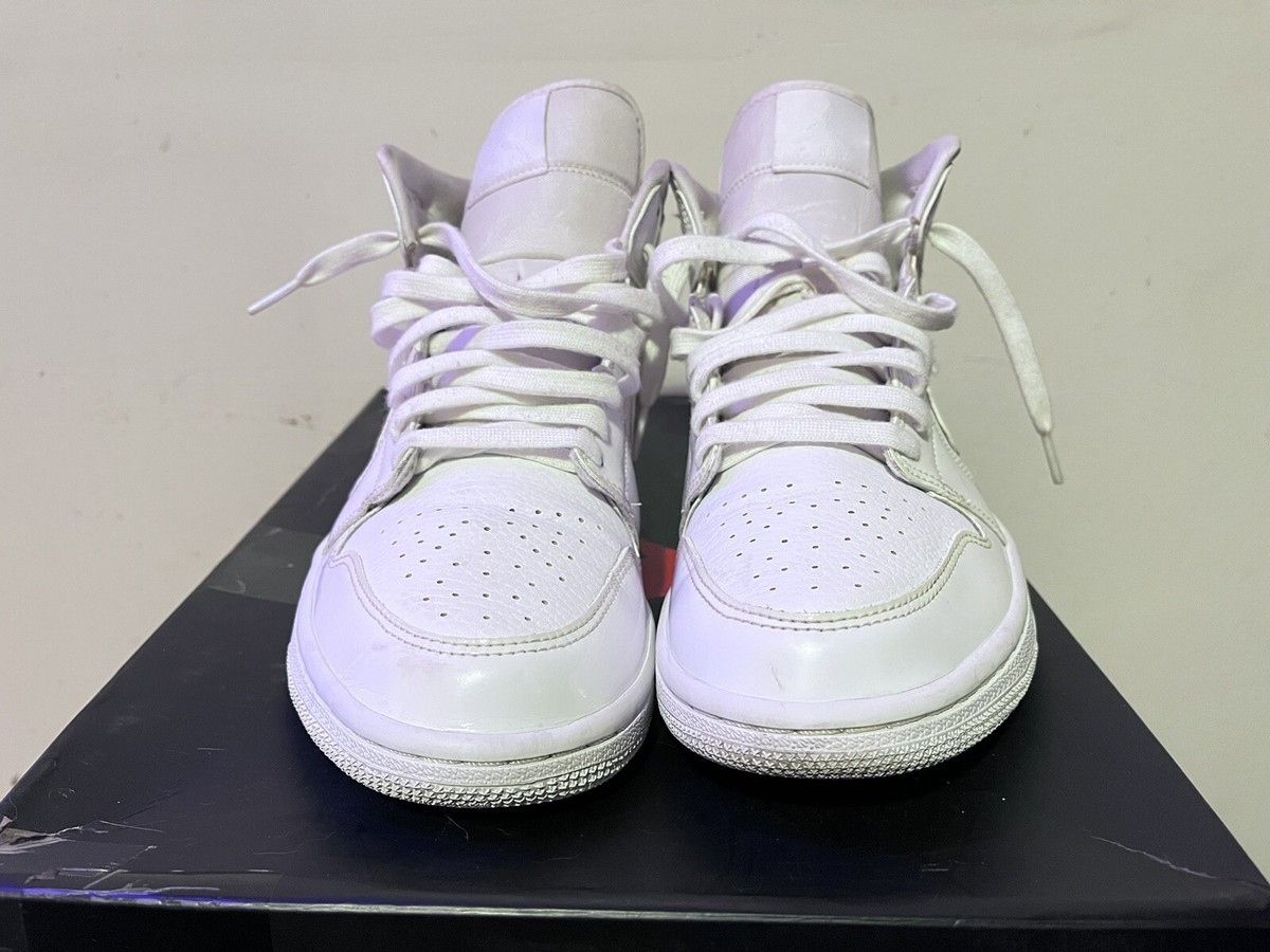 2017 Women Nike Air Jordan 1 One Mid Patent Triple White 