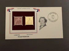 Noah Webster Great Americans Stamp & 22kt Gold Replica