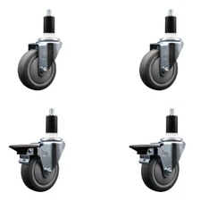 4 Inch Thermo Rubber Wheel Swivel 1-3/8 Inch Expanding Stem Caster Set 2 Brakes