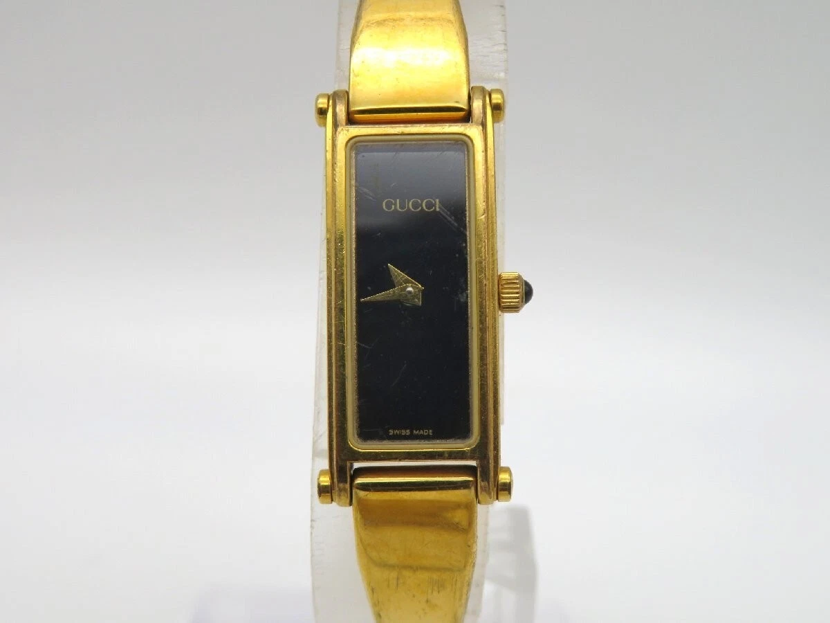[Exc+4] Montre GUCCI 1500 Cadran Or Noir Bracelet Femme Occasion Fonctionne