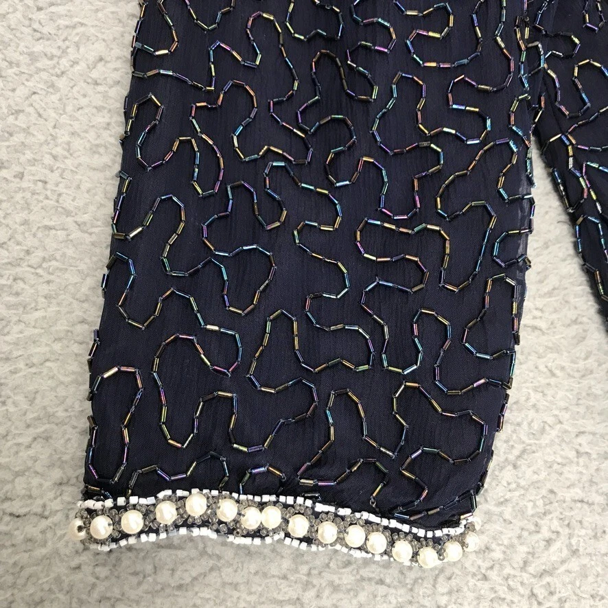 Chaqueta de seda adornada formal Scala talla 2X con cuentas y lentejuelas en negro Foto 4 de 4