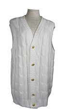 Vest White 100% Cotton Cable Knit Liz Wear Gold Button L Woman’s Usa Vintage