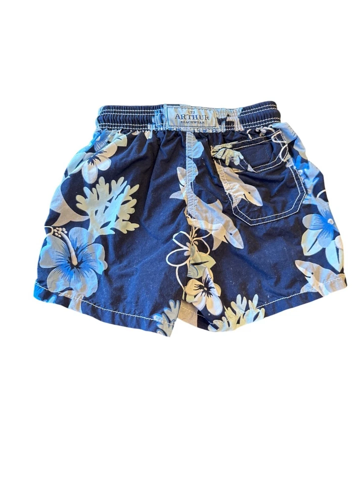 Pantalones cortos de natación florales con cordón en la cintura talla 6 Ltj Arthur azul marino y beige para niños Foto 3 de 3