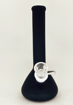 8'' Inch BLACK 4 PIECE Unbreakable Silicone Bong Detachable Water Pipe + SCREENS!