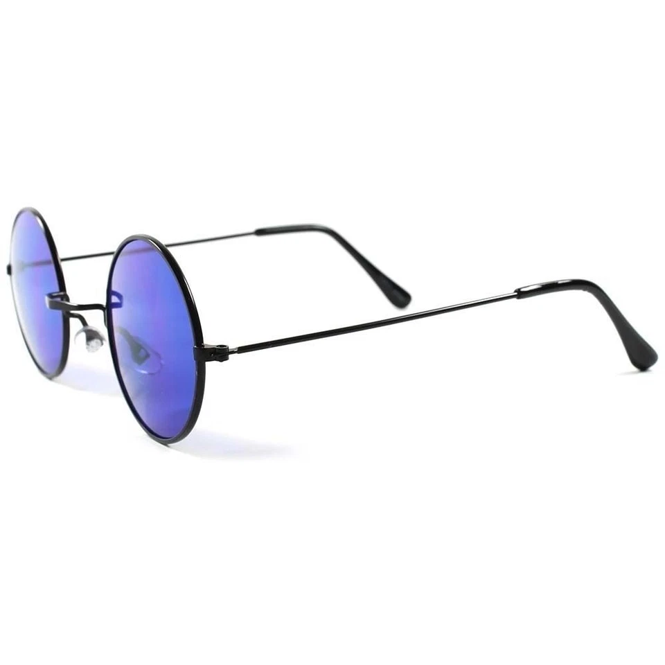 Óculos de sol redondo Old School vintage retrô anos 70 masculino feminino hippie Lennon azul - Imagem 2 de 4