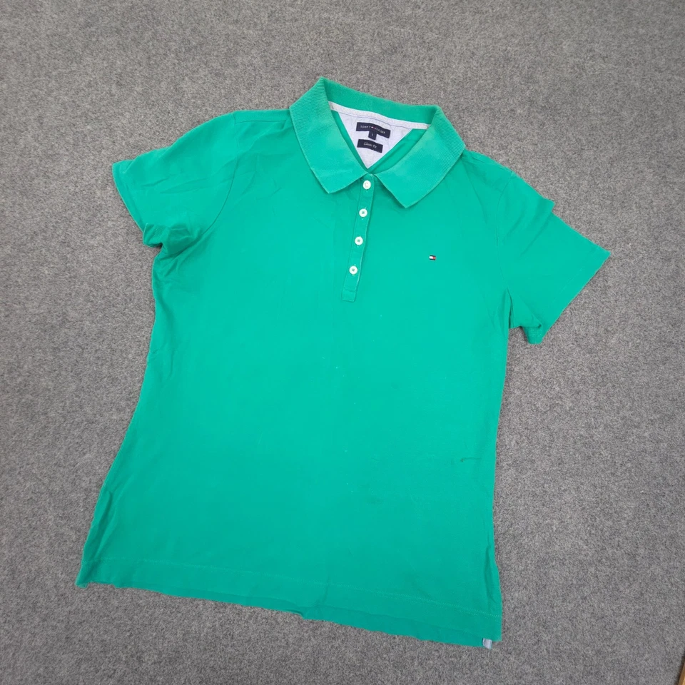 Tommy Hilfiger Camisa Mujer GRANDE Verde Manga Corta Polo Camiseta Clásica Talla L Foto 4 de 4