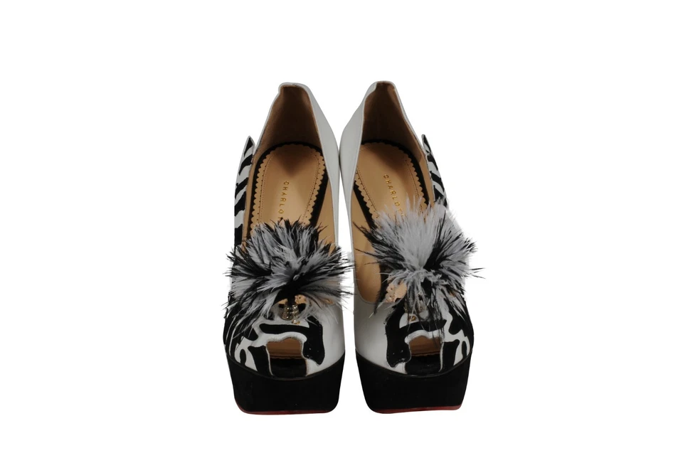 Zapatos de salón Charlotte Olympia para mujer Zelda plataforma cebra EE. UU. 7,5 UE 37,5 cuero blanco Foto 2 de 4