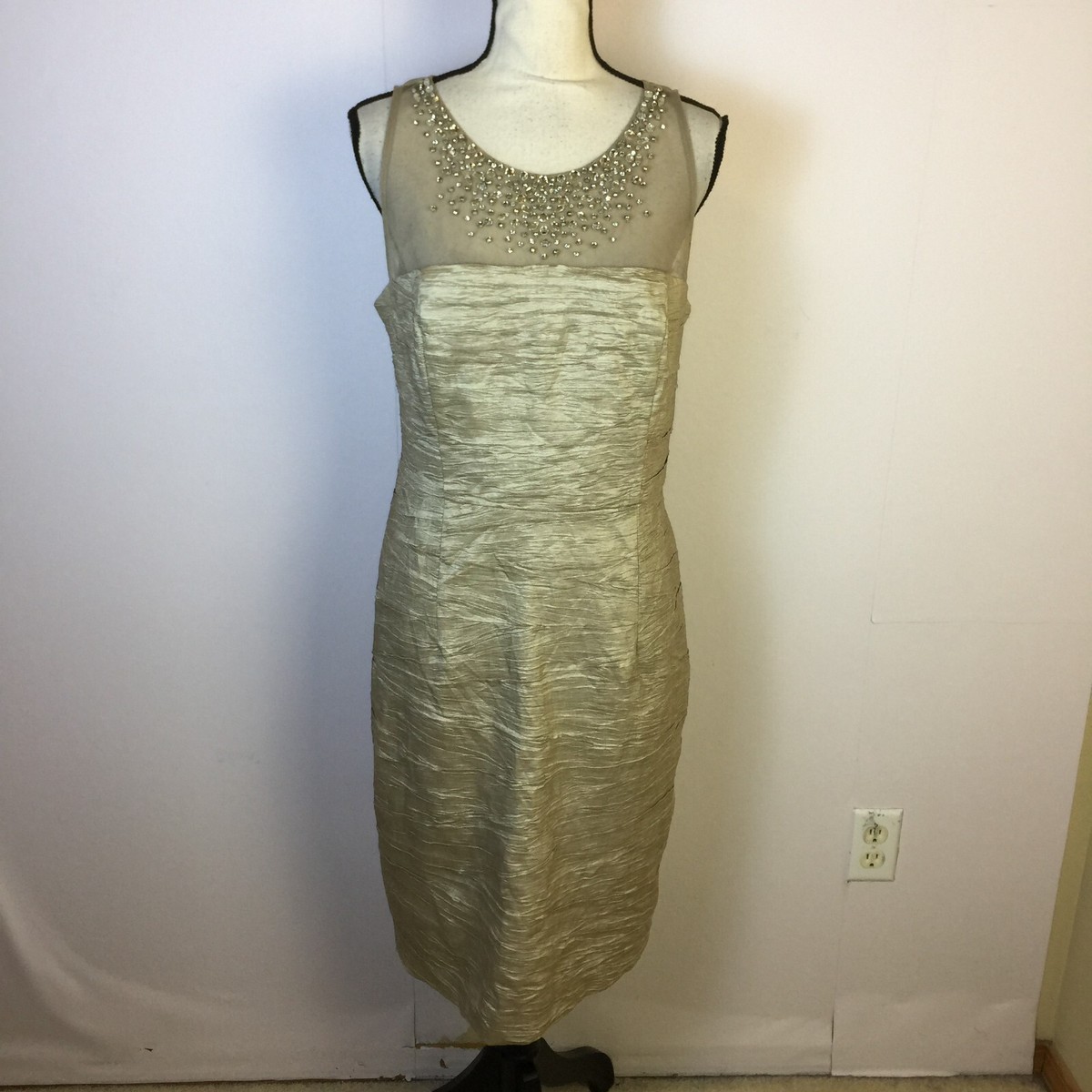 Eliza J Sheath Dress Size 14 Womans Taupe Beige Rhinestone Sleeveless  Cocktail | eBay