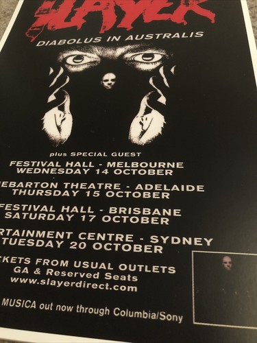 SLAYER 1998 Australian Tour Flyer A4-Size High Quality Carded Reproduction Print - Picture 2 of 2