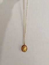 Antique Victorian Necklace Yellow Gold Revival Grecian Woman Cameo Pendant VTG