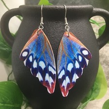 3" Teardrop Double-Sided Butterfly Wings Colorful Leather Earring Set New 8922