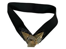 Vintage Womens Waist Belt Metal Statement Medium Gold Black Brutalist 90s