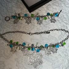 NEW Disney Frozen Costume Teal Green Beads Snowflake Necklace  Bracelet   