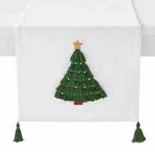 Evergreen Tassel Tree 72-Inch Table Runner in Off White/Green