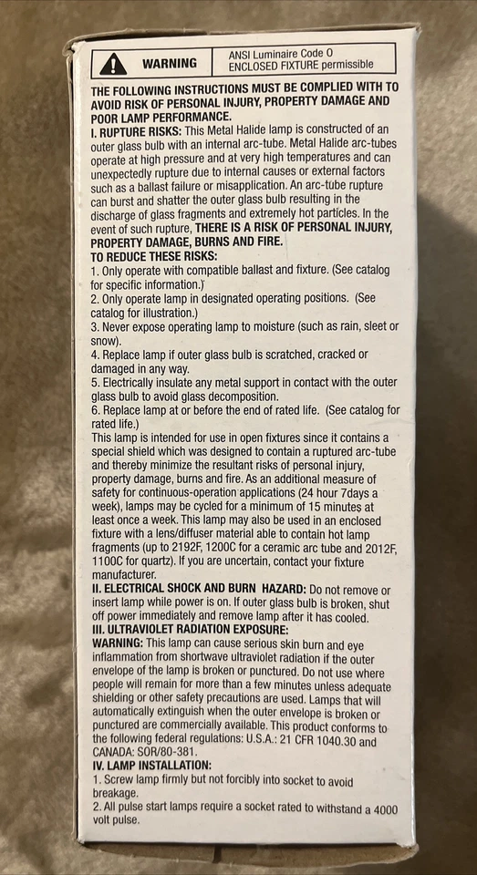 NEW Sylvania Metalarc Pro-Tech MP100/U/MED Metal Halide Bulb E17, M90, 64417 - Image 4 of 4
