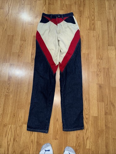 Vintage Bar None Jeans Women 9/10 Quarter Horse Full Zip Color Block Denim Rodeo